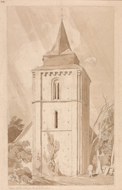 Torre de la iglesia del pueblo de Saint Maclou, Normandía de John Sell Cotman